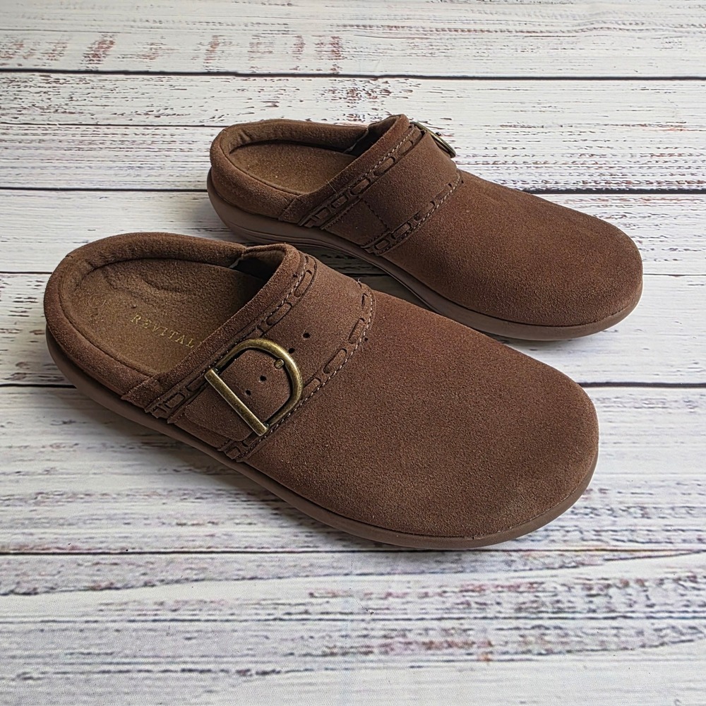 Revitalign Womens 7.5 B Brown Suede Leather Orthotic Siesta Southwest Clogs Mule